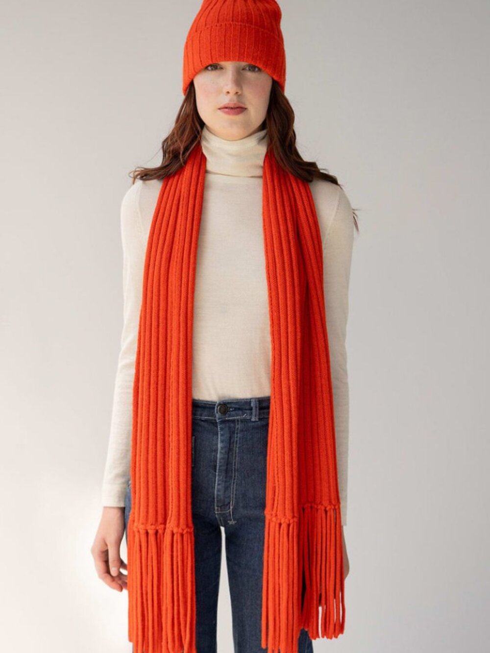 Ribbed Baby Alpaca Fringe Scarf - Scarlett